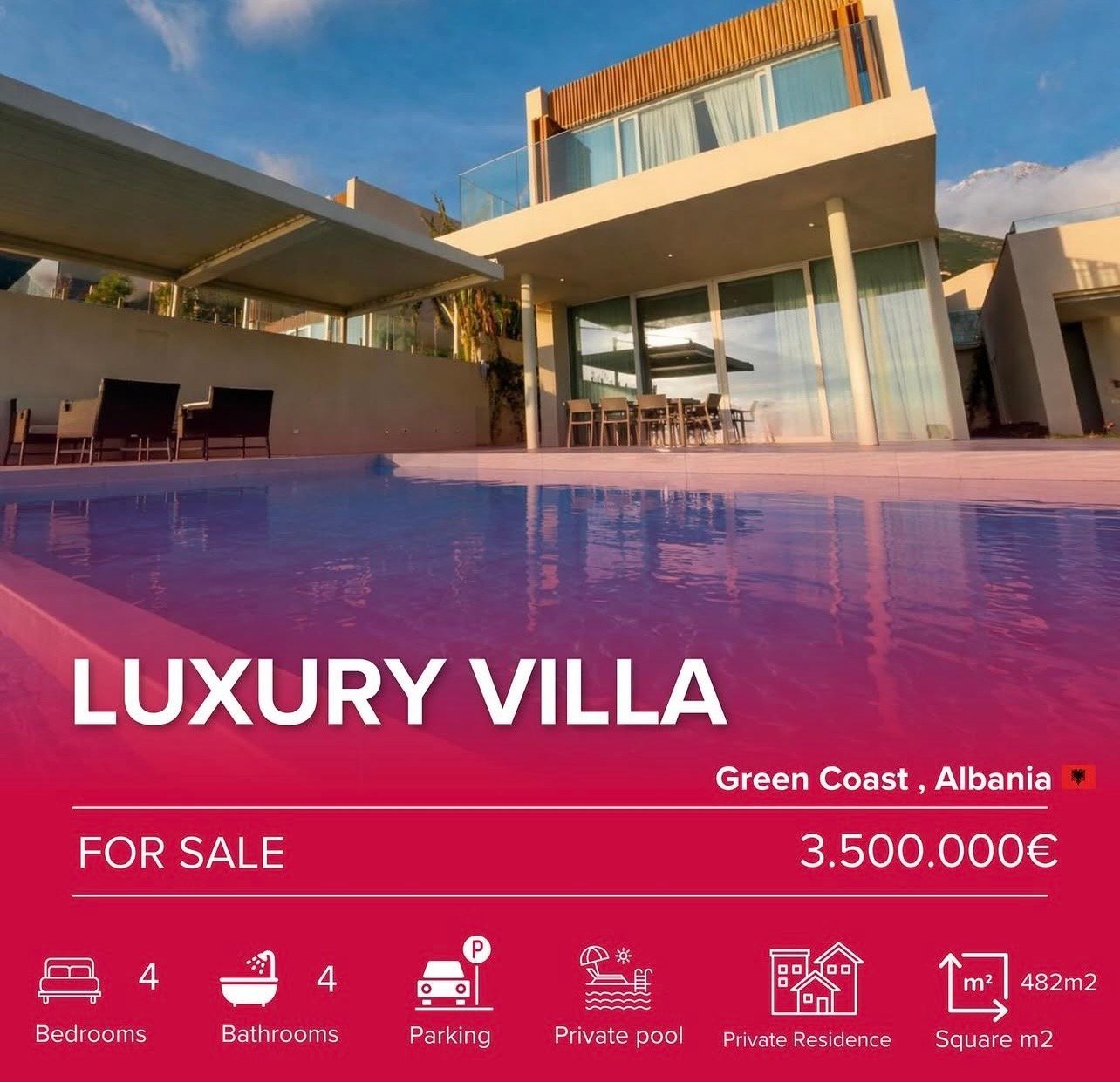 Luxury modern villa on Green Coast, Albania with infinity pool, 3.5 million euros, 482 sqm, 4 bedrooms for sale